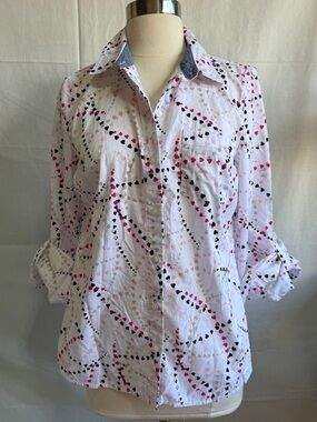 Tommy Hilfiger White Button-Down Shirt with Pink & Black Heart Print